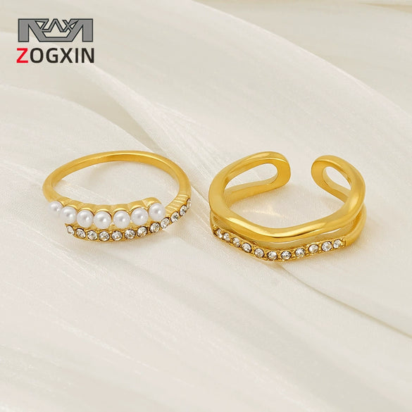 Wholesale Geometric Cross Imitation Pearl Ring Electroplated For Women