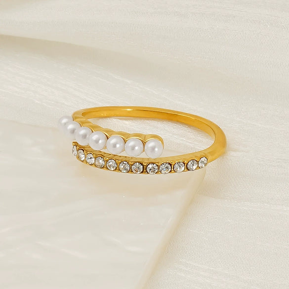 Wholesale Geometric Cross Imitation Pearl Ring Electroplated For Women