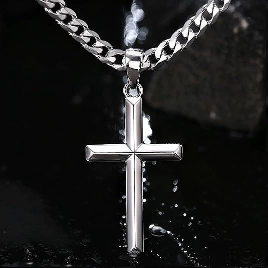 Wholesale Geometric Cross Pendant Unisex Necklace With Polish Finish Made Of Titanium Steel And Stainless Steel Cuban Chain