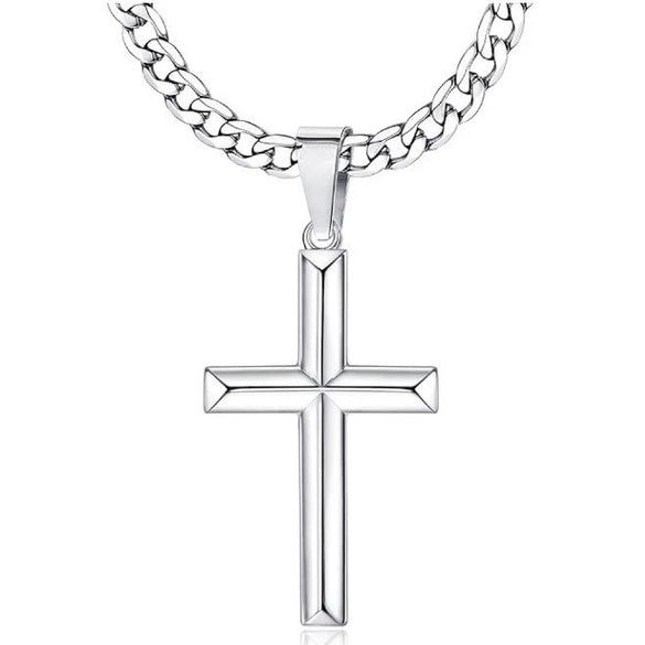 Wholesale Geometric Cross Pendant Unisex Necklace With Polish Finish Made Of Titanium Steel And Stainless Steel Cuban Chain