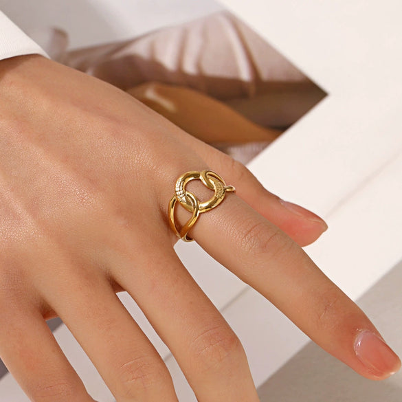 Wholesale Geometric Cross Stainless Steel Ring For Women Electroplated 18K Gold