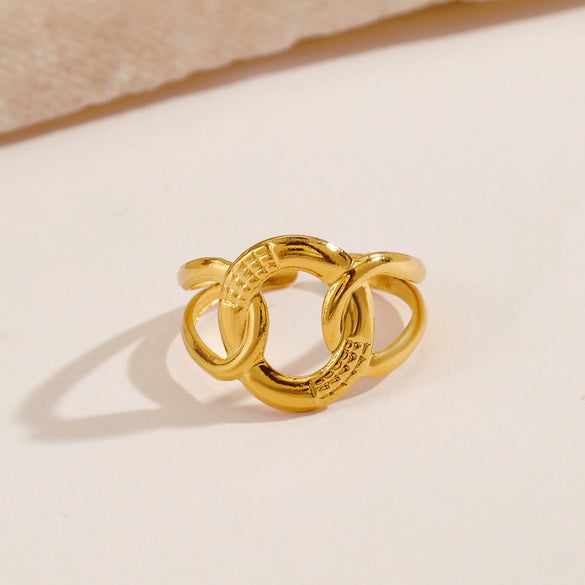 Wholesale Geometric Cross Stainless Steel Ring For Women Electroplated 18K Gold