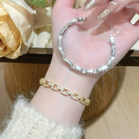 Wholesale Geometric Cshaped Adjustable Bracelets With Zircon Inlay Copper Light Luxury Style Jewelry Accessories