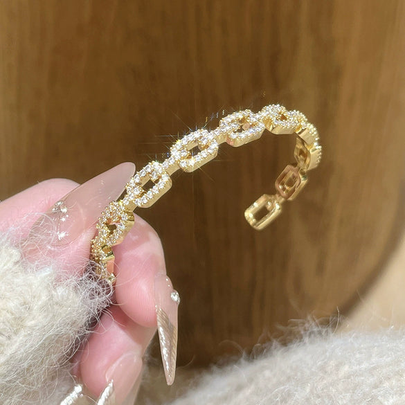 Wholesale Geometric Cshaped Adjustable Bracelets With Zircon Inlay Copper Light Luxury Style Jewelry Accessories