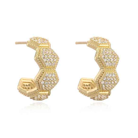 Wholesale Geometric Cshaped Copper 18K Gold Plated Zircon Women's Earrings