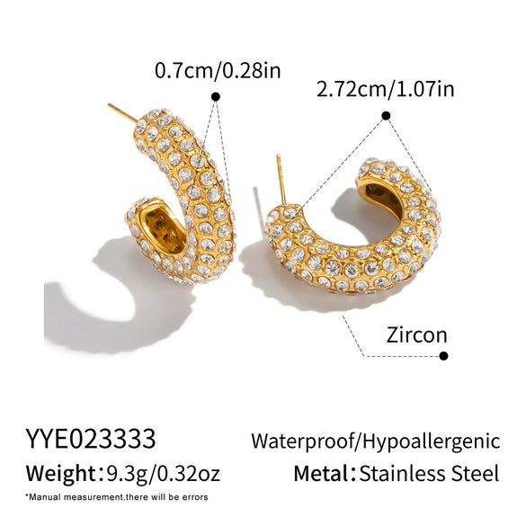 Wholesale Geometric Cshaped Diamond Earrings Set With 18K Real Gold Plated Stainless Steel For Women Luxury Jewelry