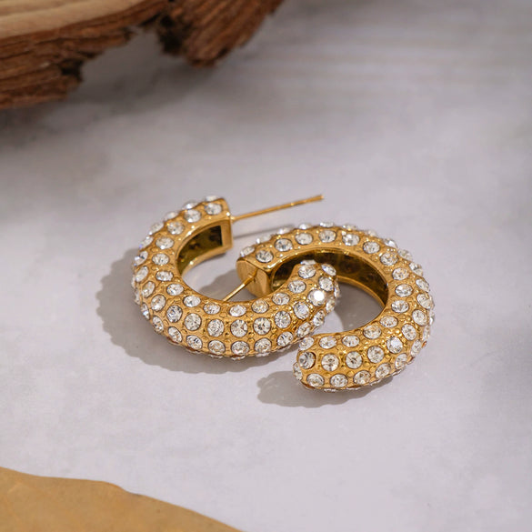 Wholesale Geometric Cshaped Diamond Earrings Set With 18K Real Gold Plated Stainless Steel For Women Luxury Jewelry