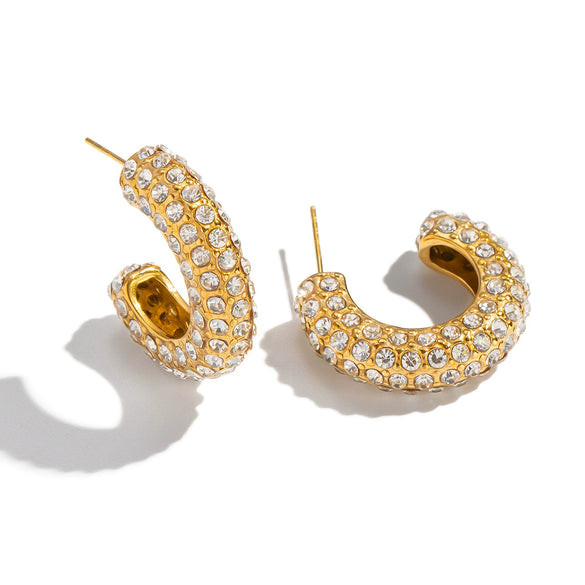Wholesale Geometric Cshaped Diamond Earrings Set With 18K Real Gold Plated Stainless Steel For Women Luxury Jewelry