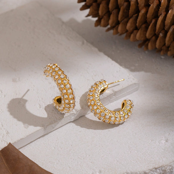 Wholesale Geometric Cshaped Diamond Earrings Set With 18K Real Gold Plated Stainless Steel For Women Luxury Jewelry