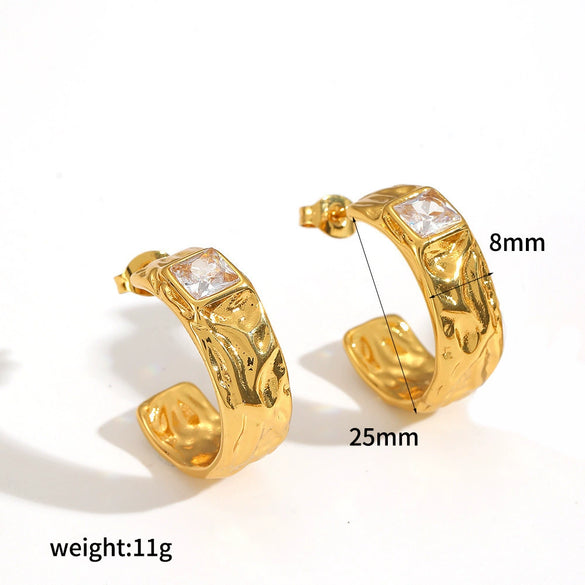 Wholesale Geometric Cshaped Diamondencrusted Stainless Steel Earrings For Women With Pvd Furnace Vacuum Real Gold Plating