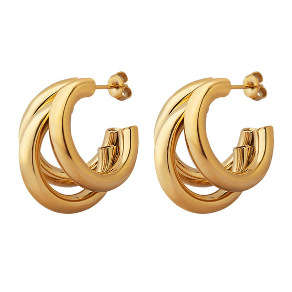 Wholesale Geometric Cshaped Hollow Round Tube Goldplated Titanium Steel Earrings With Niche Design
