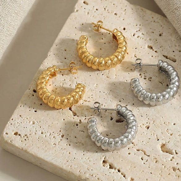 Wholesale Geometric Cshaped Stainless Steel Electroplated Hoop Earrings For Women