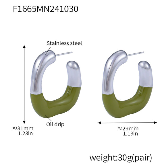 Wholesale Geometric Cshaped Stainless Steel Halfdrop Oil Earrings Electroplated For Women