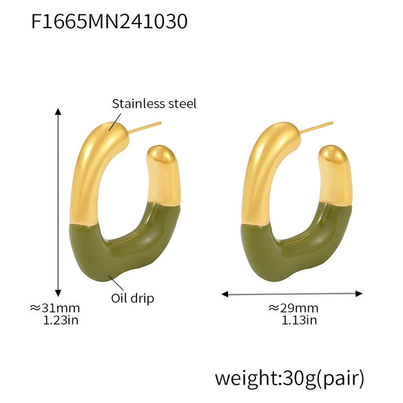 Wholesale Geometric Cshaped Stainless Steel Halfdrop Oil Earrings Electroplated For Women