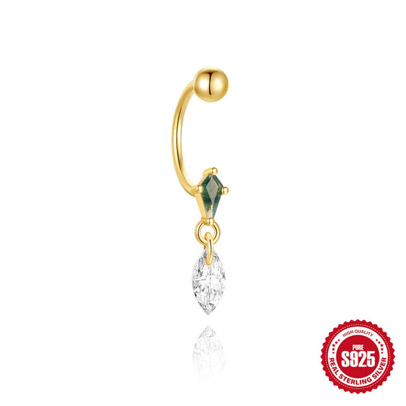 Wholesale Geometric Cshaped Sterling Silver Natural Stone Threaded Piercing Earrings With Gold Beads And Environmentally Friendly Electroplating