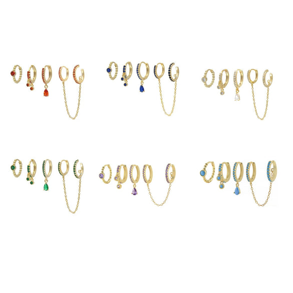 Wholesale Geometric Cuff Chain Zircon Set Earrings In Copper