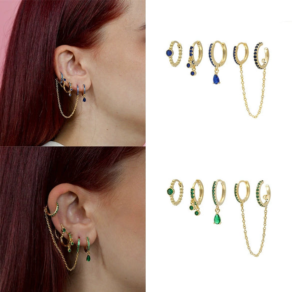 Wholesale Geometric Cuff Chain Zircon Set Earrings In Copper