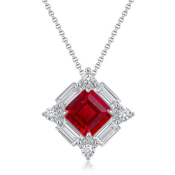 Wholesale Geometric Cultured Ruby Pendant Necklace For Women S925 Silver Inlaid With Diamonds