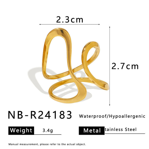 Wholesale Geometric Cut Out Asymmetric Ring In Stainless Steel With Geometric Lines And 18K Gold Plated For Women