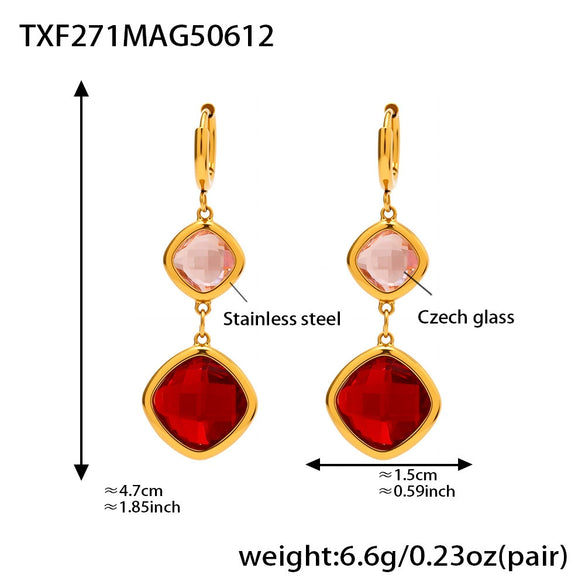 Wholesale Geometric Czech Glass Earrings 316L Stainless Steel 18K Gold Electroplated Luxury Jewelry