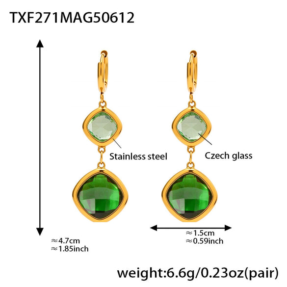 Wholesale Geometric Czech Glass Earrings 316L Stainless Steel 18K Gold Electroplated Luxury Jewelry