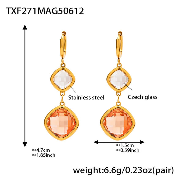 Wholesale Geometric Czech Glass Earrings 316L Stainless Steel 18K Gold Electroplated Luxury Jewelry