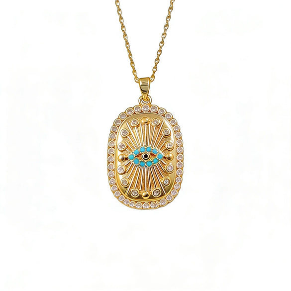 Wholesale Geometric Devil's Eye Pendant Necklace For Women Titanium Steel Oshaped Chain Inlaid With Zircon