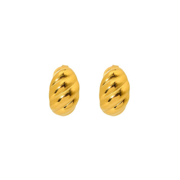 Wholesale Geometric Diagonal Texture Gold Plated Stainless Steel Earrings For Women
