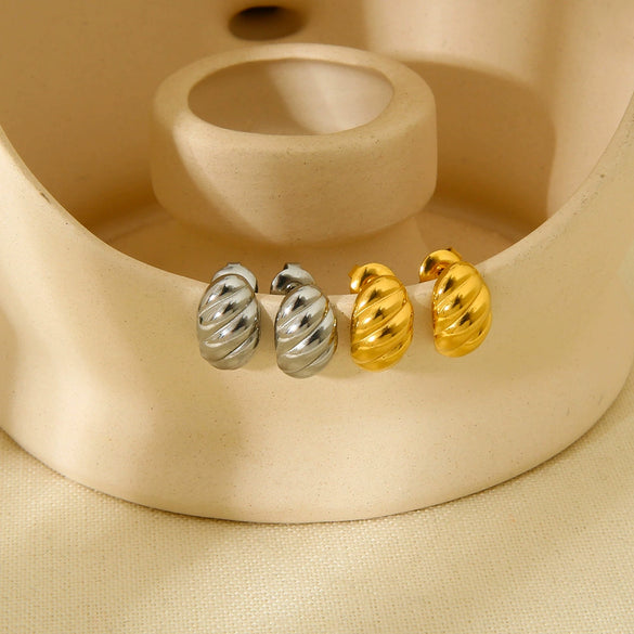 Wholesale Geometric Diagonal Texture Gold Plated Stainless Steel Earrings For Women