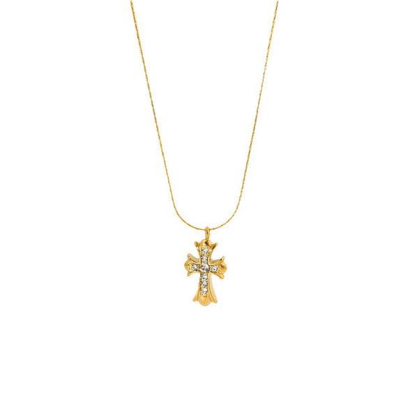 Wholesale Geometric Diamond Encrusted Cross Pendant Stainless Steel 18K Gold Plated Necklace For Women