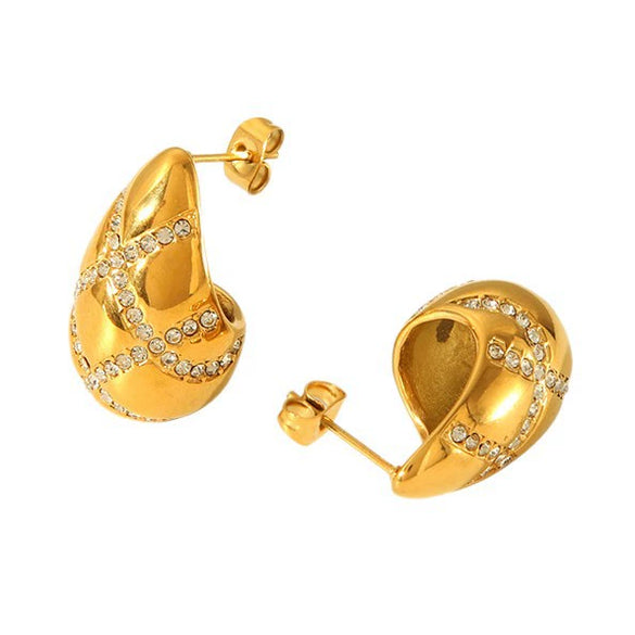 Wholesale Geometric Diamond Pattern Inlaid Zircon Stainless Steel 18K Plated Waterproof Earrings For Women
