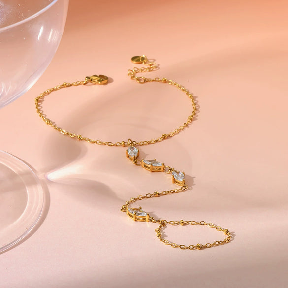 Wholesale Geometric Diamond Pattern Real Gold Plated Stainless Steel Wrist Chain Bracelet For Women