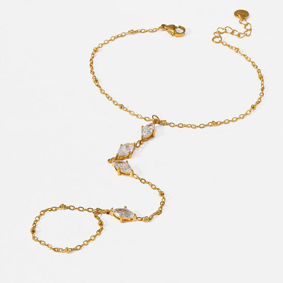 Wholesale Geometric Diamond Pattern Real Gold Plated Stainless Steel Wrist Chain Bracelet For Women