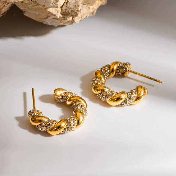 Wholesale Geometric Diamond Stainless Steel 18K Gold Plated Cring Earrings For Women