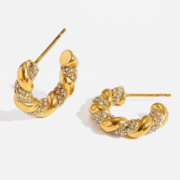 Wholesale Geometric Diamond Stainless Steel 18K Gold Plated Cring Earrings For Women