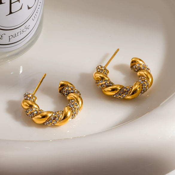 Wholesale Geometric Diamond Stainless Steel 18K Gold Plated Cring Earrings For Women