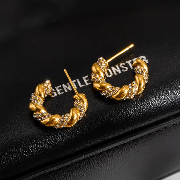 Wholesale Geometric Diamond Stainless Steel 18K Gold Plated Cring Earrings For Women