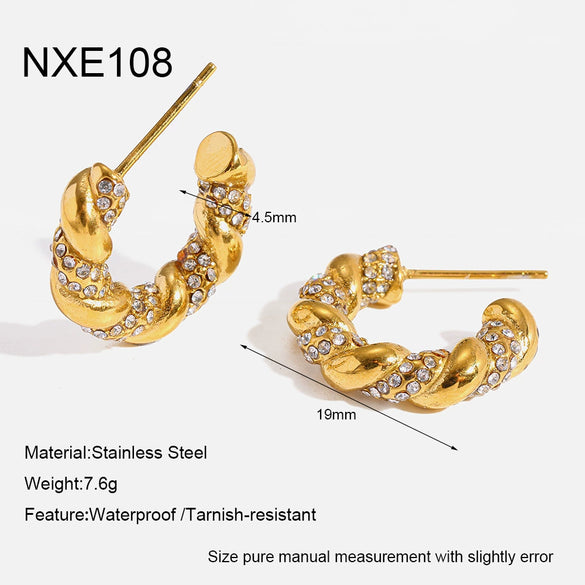Wholesale Geometric Diamond Stainless Steel 18K Gold Plated Cring Earrings For Women