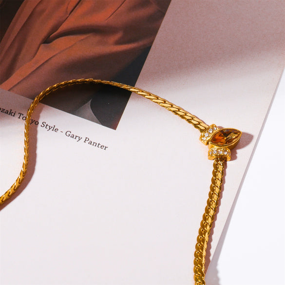 Wholesale Geometric Diamond Stainless Steel Marquise Zircon Mixed Gem Inlay Necklace Multilayer Stacking Clavicle Chain Accessory