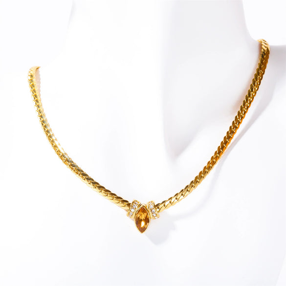 Wholesale Geometric Diamond Stainless Steel Marquise Zircon Mixed Gem Inlay Necklace Multilayer Stacking Clavicle Chain Accessory