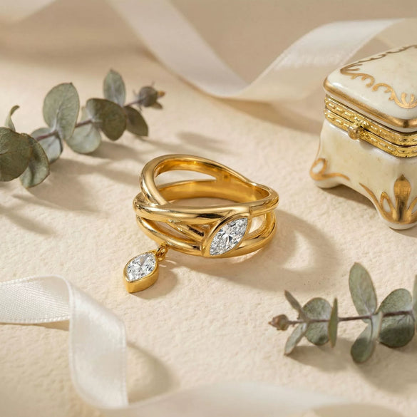 Wholesale Geometric Diamondencrusted Leafwrapped Ring With Electroplating For Women