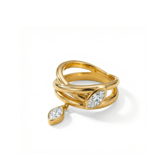 Wholesale Geometric Diamondencrusted Leafwrapped Ring With Electroplating For Women