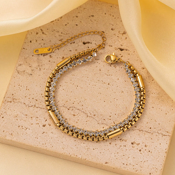 Wholesale Geometric Diamondencrusted Multilayered Electroplated Titanium Steel Chain Hand Jewelry For Women
