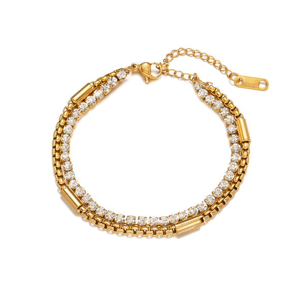 Wholesale Geometric Diamondencrusted Multilayered Electroplated Titanium Steel Chain Hand Jewelry For Women