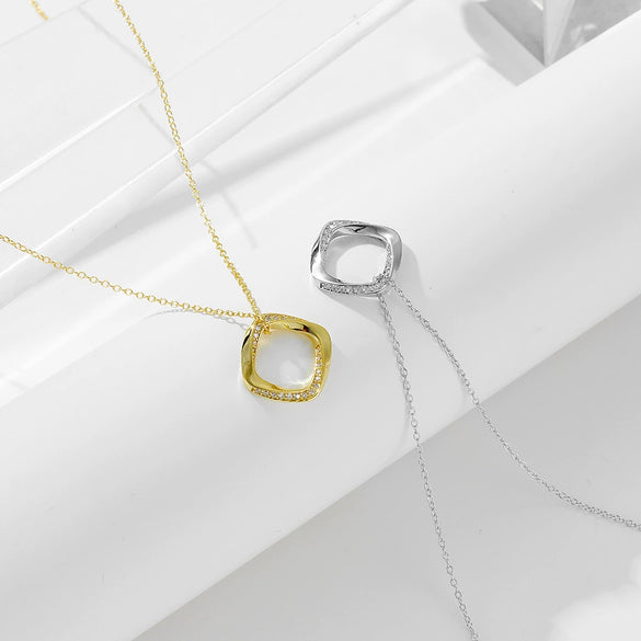 Wholesale Geometric Diamondencrusted Square 925 Sterling Silver Necklace For Women