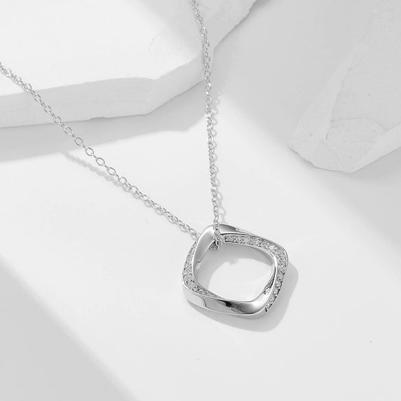 Wholesale Geometric Diamondencrusted Square 925 Sterling Silver Necklace For Women