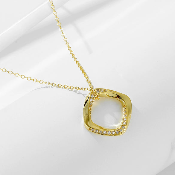 Wholesale Geometric Diamondencrusted Square 925 Sterling Silver Necklace For Women