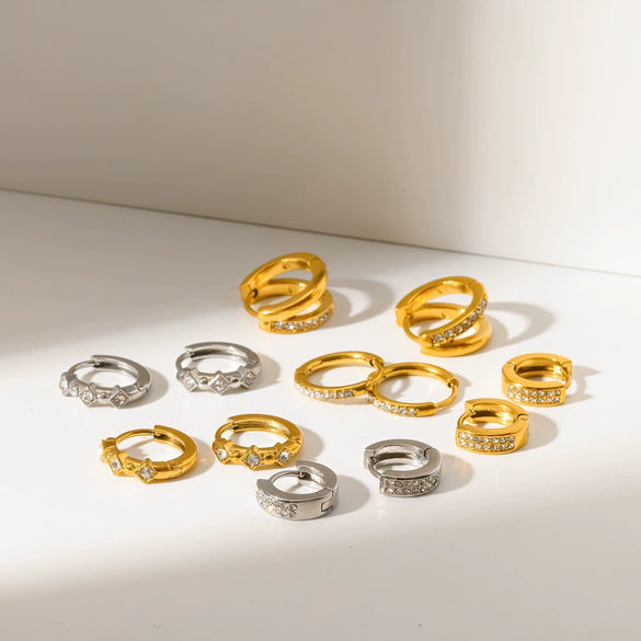 Wholesale Geometric Diamondencrusted Stainless Steel And Titanium Steel Earrings With Pvd Furnace Vacuum Real Gold Plating For Women