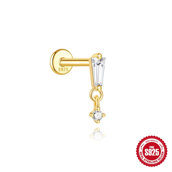 Wholesale Geometric Diamondstudded S925 Sterling Silver Flathead Threaded Ear Bone Stud Ear Jewelry With Environmentally Friendly Electroplating