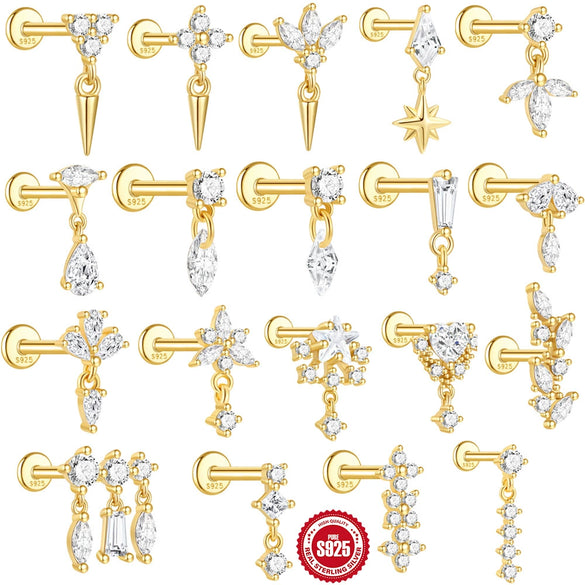 Wholesale Geometric Diamondstudded S925 Sterling Silver Flathead Threaded Ear Bone Stud Ear Jewelry With Environmentally Friendly Electroplating